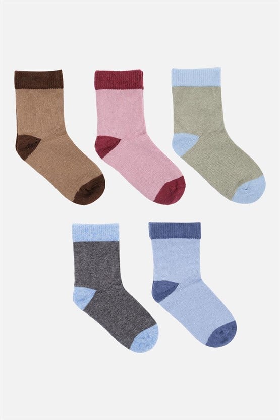 Mısırlı Unisex Pamuklu 5 Çift Bebek ve Çocuk Çorap Çok Renkli