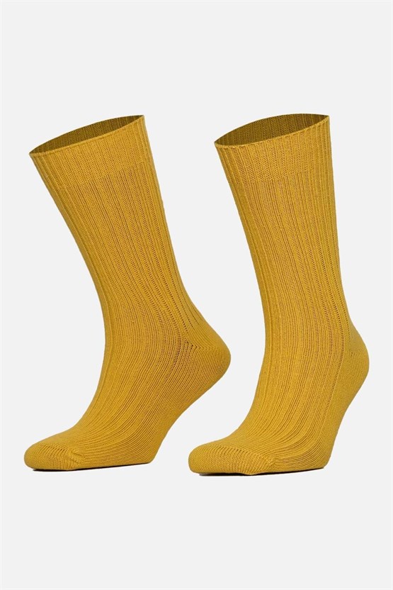 Mısırlı Unisex Pamuklu Bio Cotton Kışlık Soket Çorap Hardal