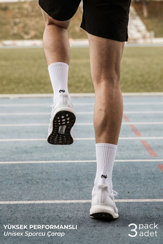 Mısırlı Unisex Pamuklu Spor Çorap, 3lü Beyaz