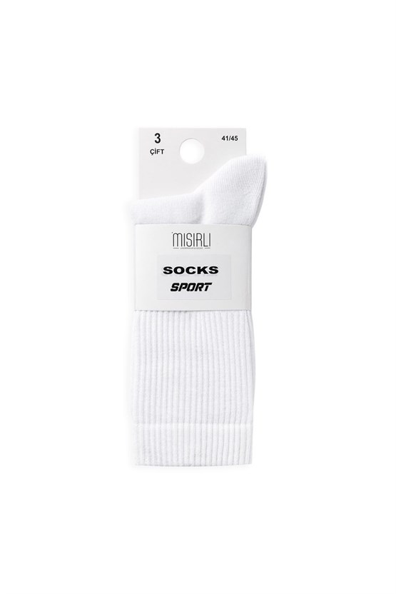 Mısırlı Unisex Pamuklu Spor Çorap, 3lü Beyaz