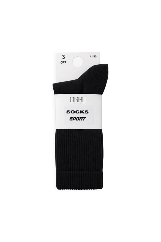 Mısırlı Unisex Pamuklu Spor Çorap, 3lü Siyah