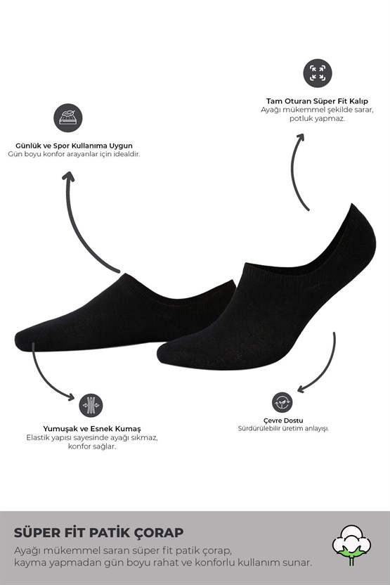 Mısırlı Unisex Pamuklu Süper Fit 4 Çift Sneaker Çorap Siyah
