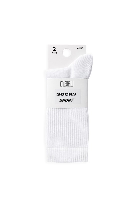 Mısırlı Unisex Pamuklu Yarım Havlu Spor Çorap, 2li Beyaz