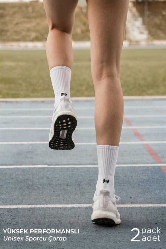 Mısırlı Unisex Pamuklu Yarım Havlu Spor Çorap, 2li Beyaz