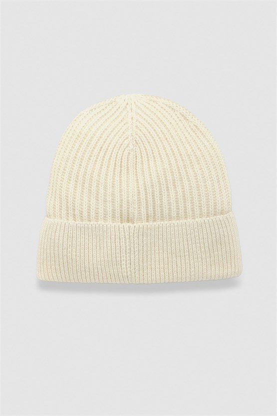 Mısırlı Unisex Yün Atkı Bere Takımı - RoseLuis Ekru