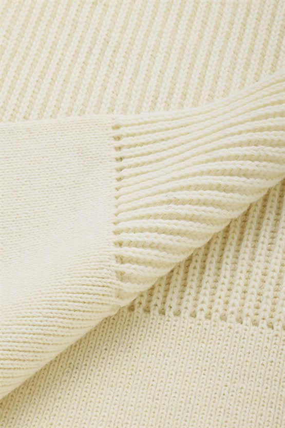 Mısırlı Unisex Yün Atkı Bere Takımı - RoseLuis Ekru