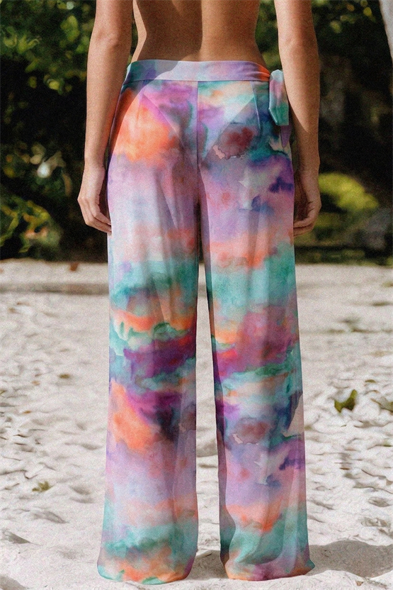 Kadın Yandan Bağlamalı Pantolon Pareo Mor/Batik