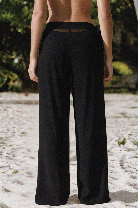 Mısırlı Yandan Bağlamalı Pantolon Pareo Siyah