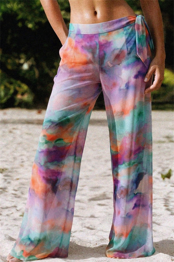 Kadın Yandan Bağlamalı Pantolon Pareo Mor/Batik