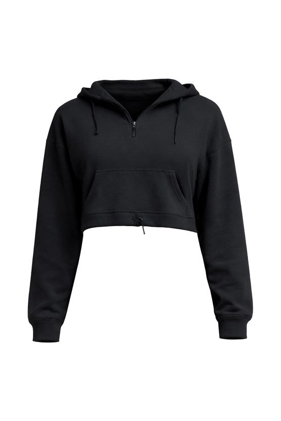 Mısırlı Yarım Fermuarlı Kapüşonlu Orta Sweatshirt Antrasit
