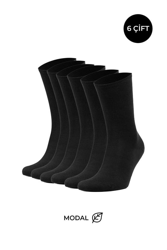 Modal by TENCEL Kadın Kutulu 6 Çift Soket Çorap Siyah