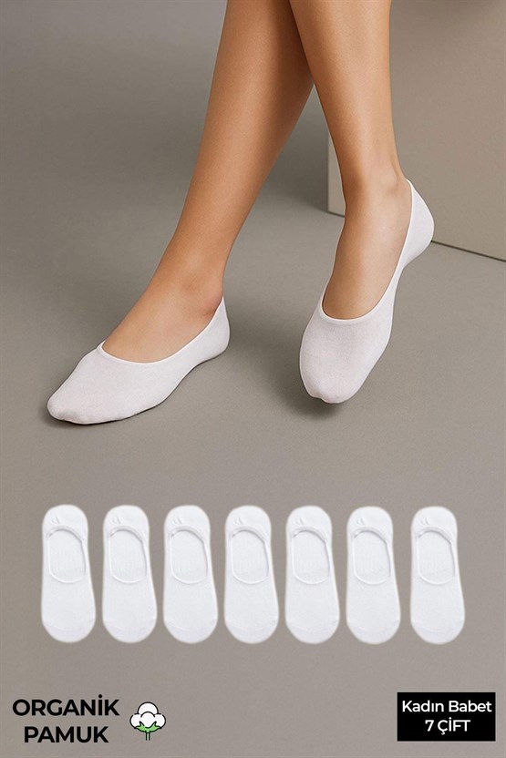 ORGANİK PAMUKLU Kadın Kutulu 7 Çift Babet Çorap Beyaz