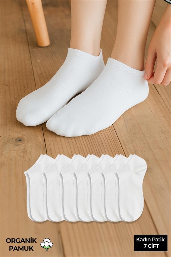 ORGANİK PAMUKLU Kadın Kutulu 7 Çift Patik Çorap Beyaz