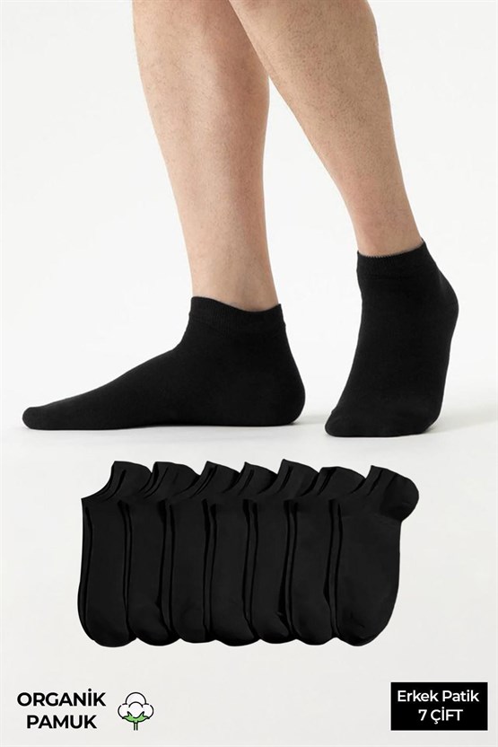 ORGANİK PAMUKLU Unisex 7 Çift Patik Çorap Siyah