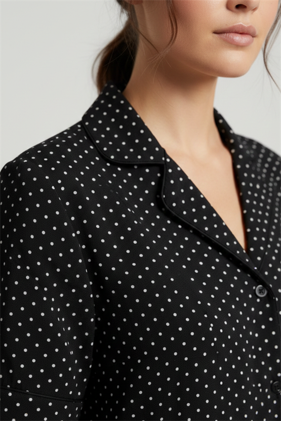 Pamuklu Kısa Kollu Gömlek Şortlu Takım Siyah