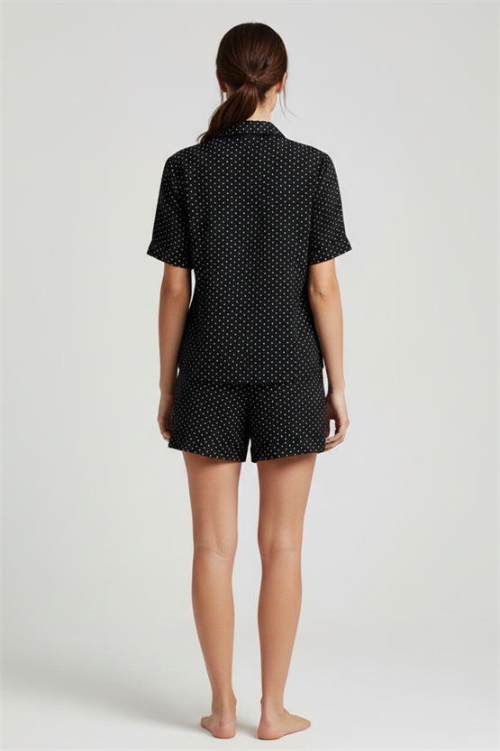 Pamuklu Kısa Kollu Gömlek Şortlu Takım Siyah