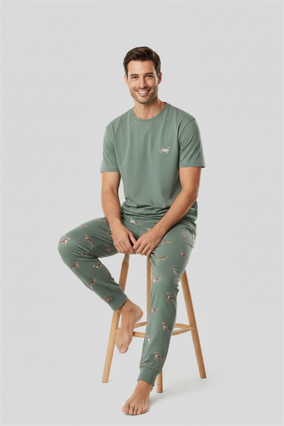 Pamuklu Kısa Kollu Pijama Takım Çağla Yeşili
