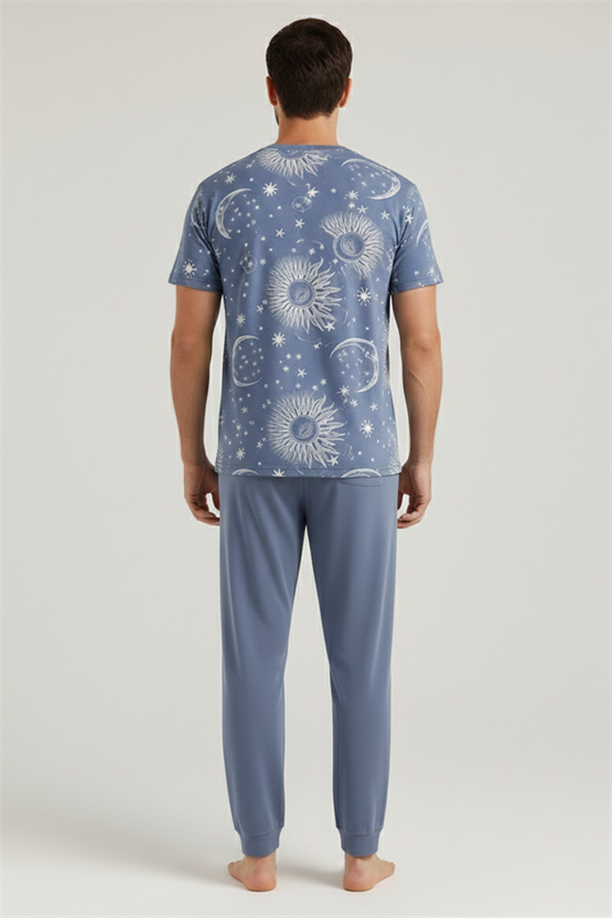 Pamuklu Kısa Kollu Pijama Takım İndigo