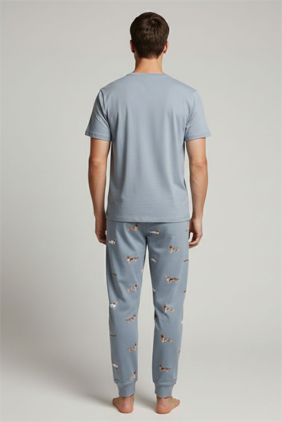 Pamuklu Kısa Kollu Pijama Takım Mavi