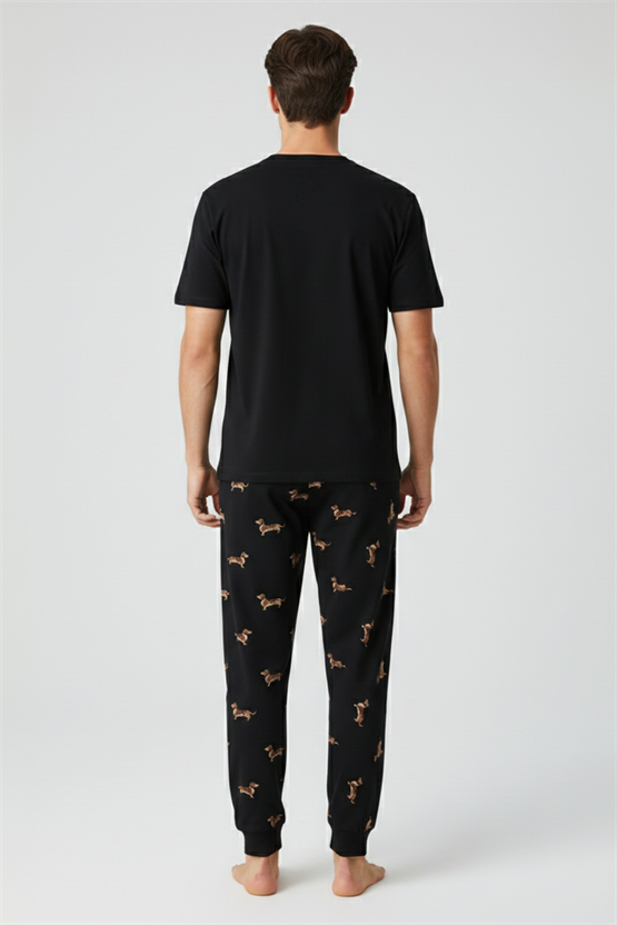 Pamuklu Kısa Kollu Pijama Takım Siyah