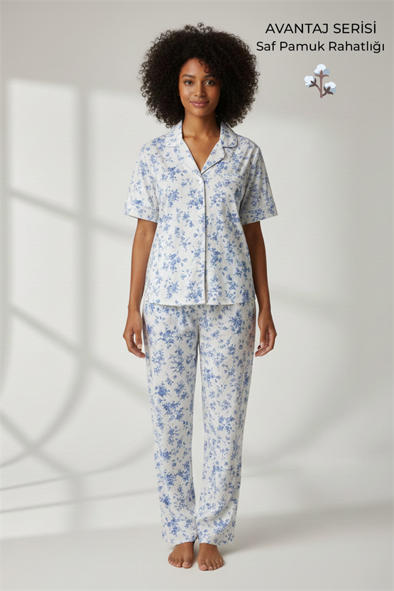 Pamuklu Kısa Kollu Tişört Pantolon Takım Beyaz