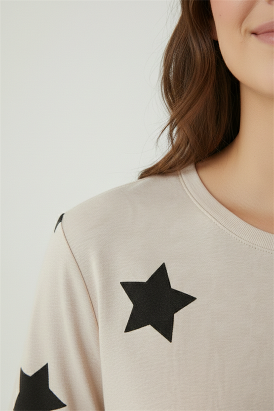 Pamuklu Kısa Kollu Tişört Pantolon Takım Bej