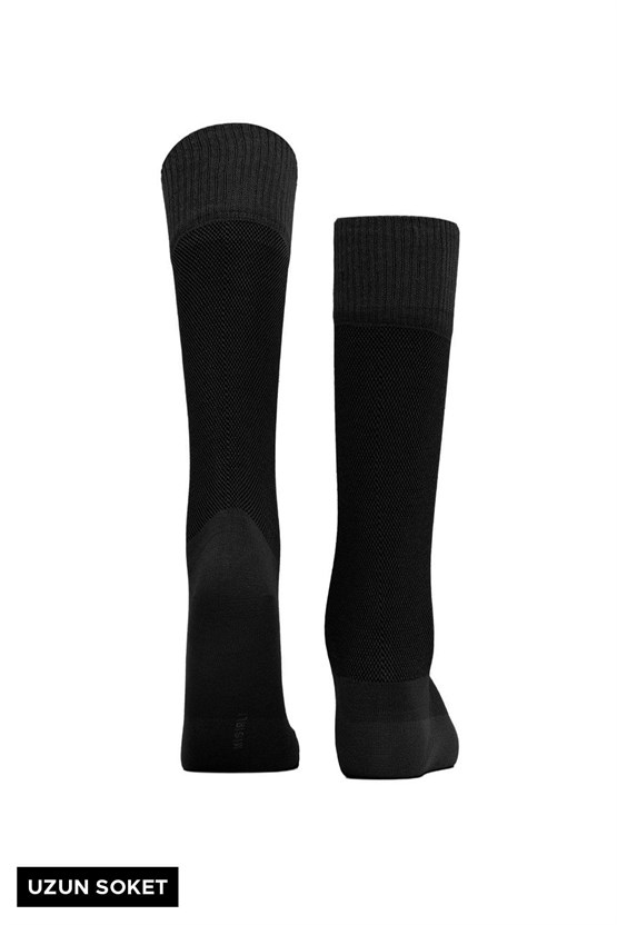 Unisex Bambu 6 Çift Diabetiker Lastiksiz Uzun Soket Çorap Siyah