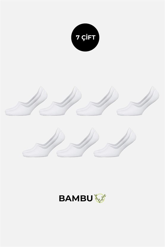 Unisex Bambu Kutulu 7 Çift Babet Çorap Beyaz