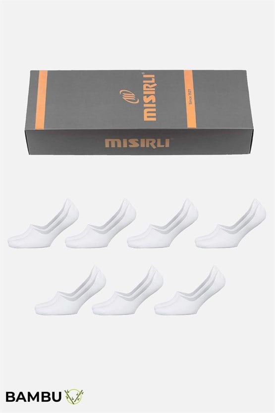 Unisex Bambu Kutulu 7 Çift Babet Çorap Beyaz