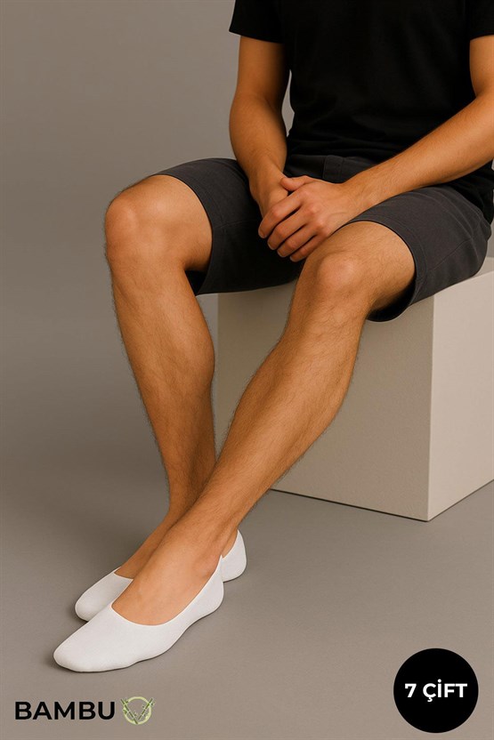 Unisex Bambu Kutulu 7 Çift Babet Çorap Beyaz