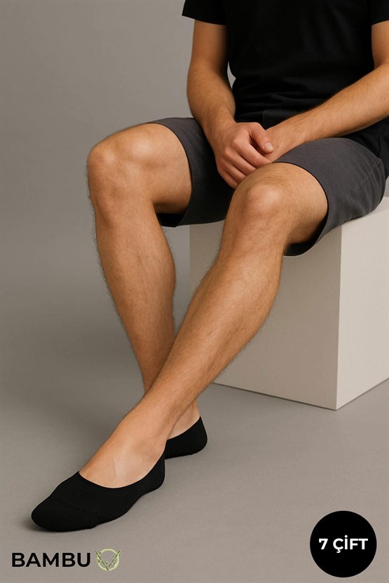 Unisex Bambu Kutulu 7 Çift Babet Çorap Siyah