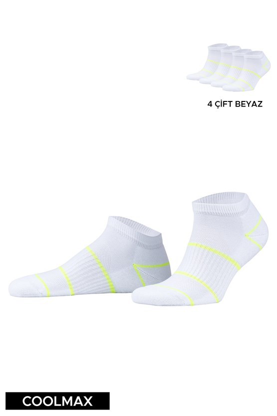 Unisex Coolmax EcoMade Patik Çorap - 4 lü Beyaz