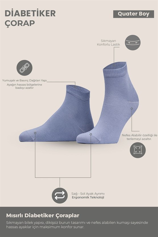Unisex Diyabetik Bambu Kısa Konç Çorap Gece Mavisi