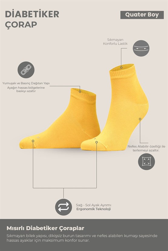 Unisex Diyabetik Bambu Kısa Konç Çorap Hardal