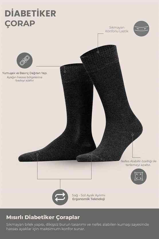 Unisex Diyabetik Bambu Soket Çorap Antrasit