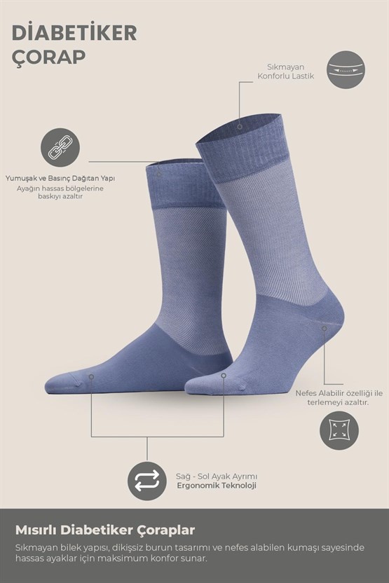 Unisex Diyabetik Bambu Soket Çorap Gece Mavisi