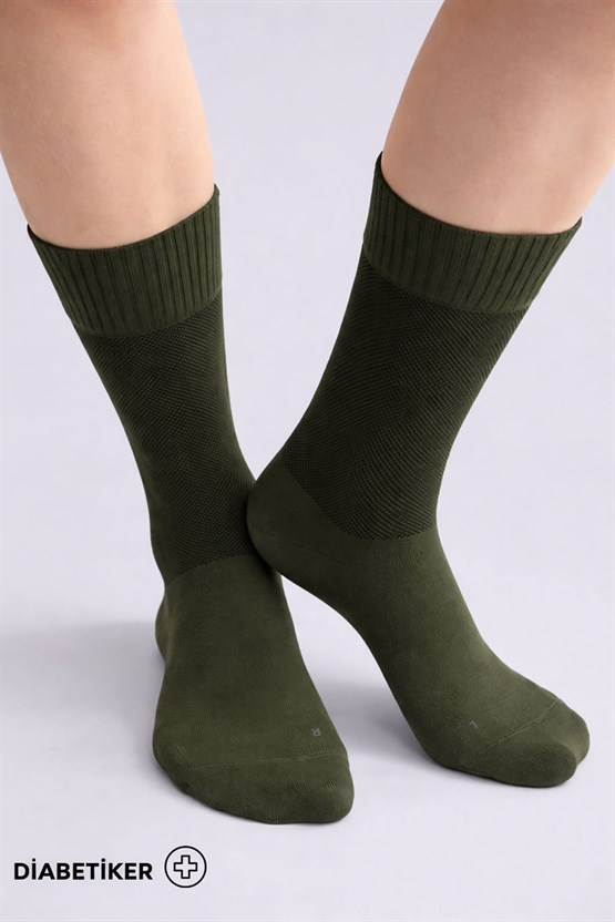 Unisex Diyabetik Bambu Soket Çorap Haki