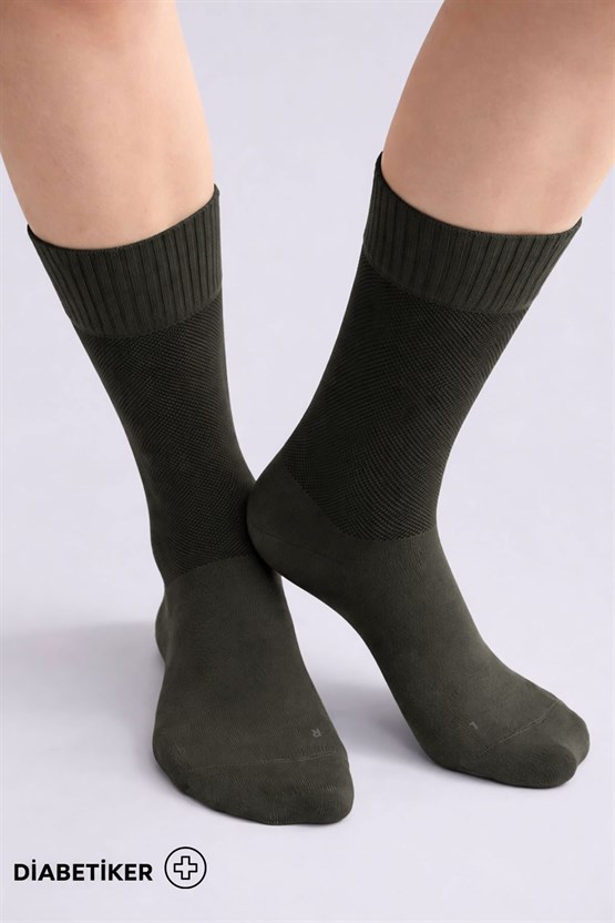 Unisex Diyabetik Bambu Soket Çorap Koyu Haki