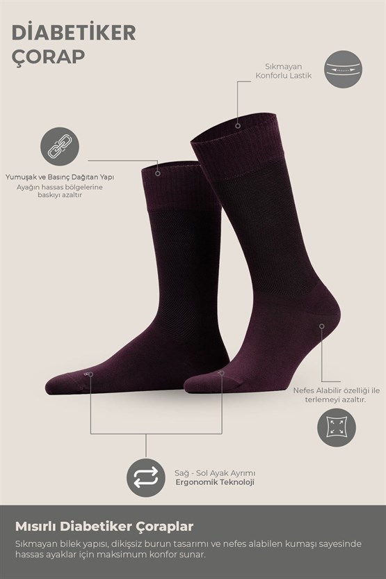 Unisex Diyabetik Bambu Soket Çorap Mor