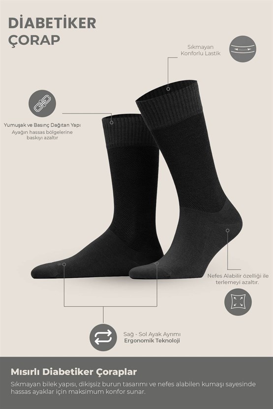 Unisex Diyabetik Bambu Soket Çorap Siyah