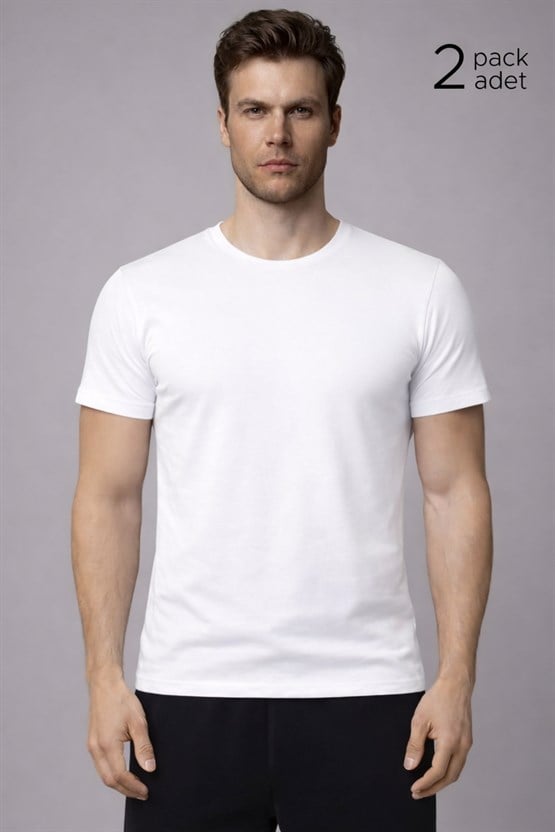 Unisex Modal Bisiklet Yaka Tişört Beyaz