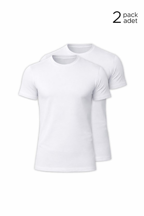 Unisex Modal Bisiklet Yaka Tişört Beyaz