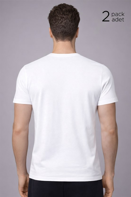 Unisex Modal Bisiklet Yaka Tişört Beyaz