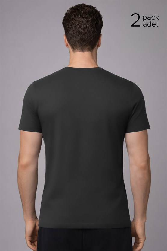 Unisex Modal Bisiklet Yaka Tişört Gri