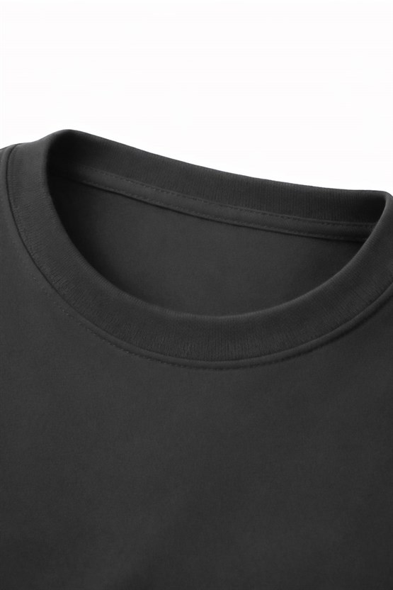 Unisex Modal Bisiklet Yaka Tişört Gri