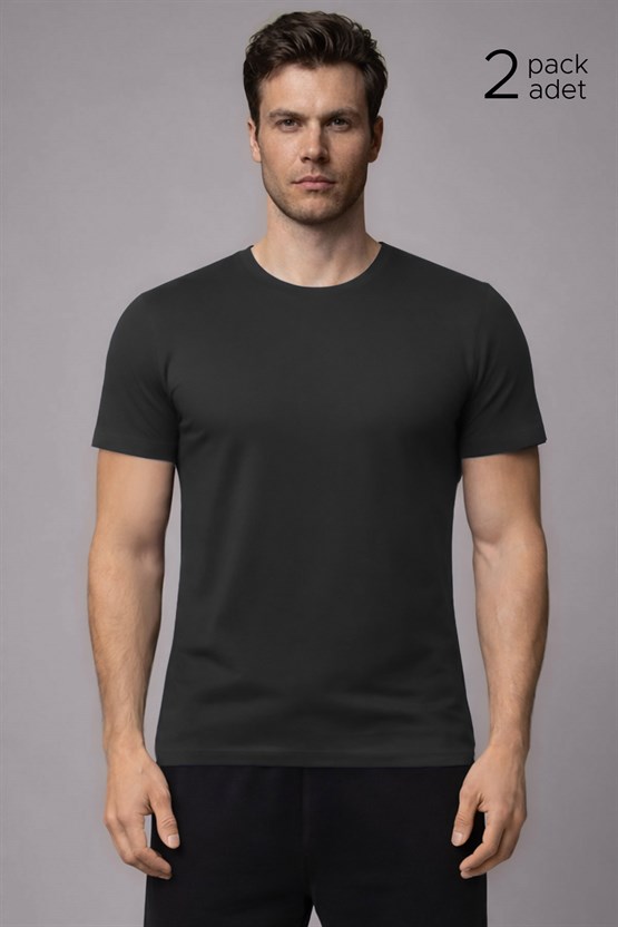 Unisex Modal Bisiklet Yaka Tişört Gri