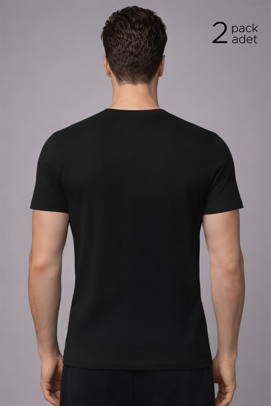 Unisex Modal Bisiklet Yaka Tişört Siyah