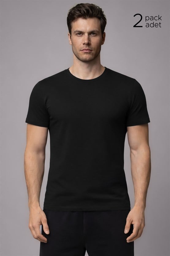 Unisex Modal Bisiklet Yaka Tişört Siyah