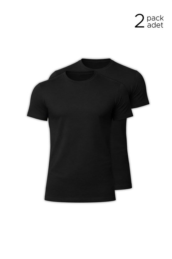 Unisex Modal Bisiklet Yaka Tişört Siyah