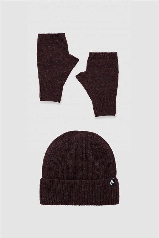 Unisex Yün Bere Eldiven Takımı - Milda Bordo